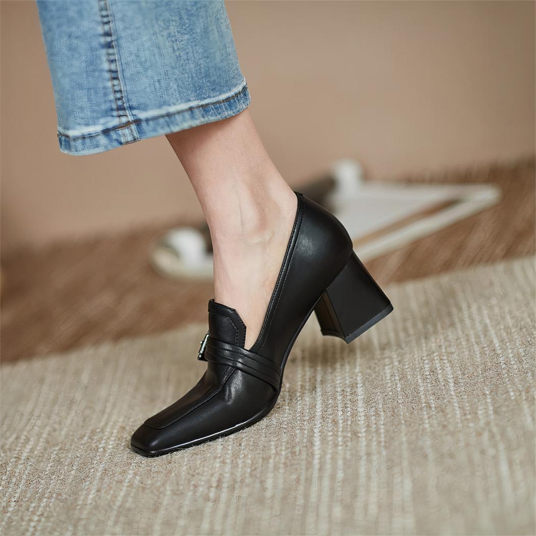 Mocassins carrés en cuir véritable pour femmes