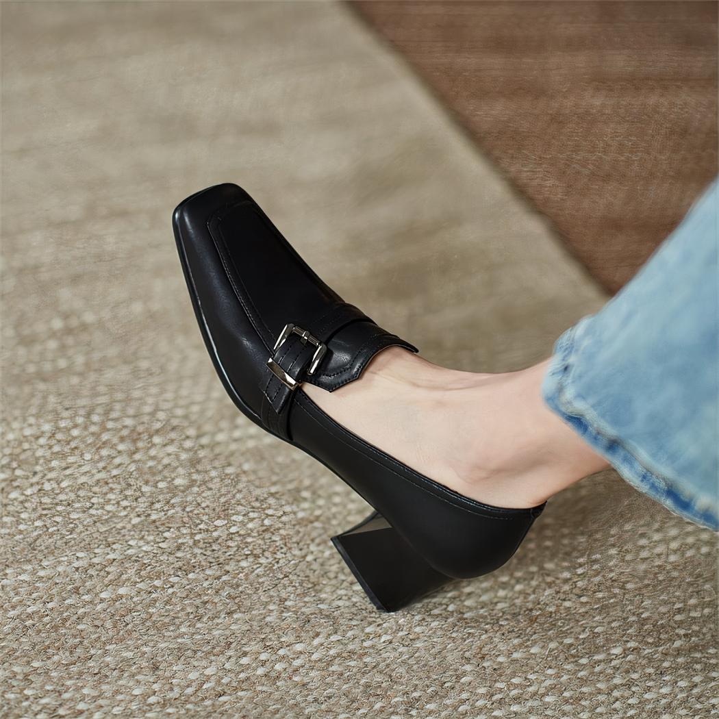 Mocassins carrés en cuir véritable pour femmes