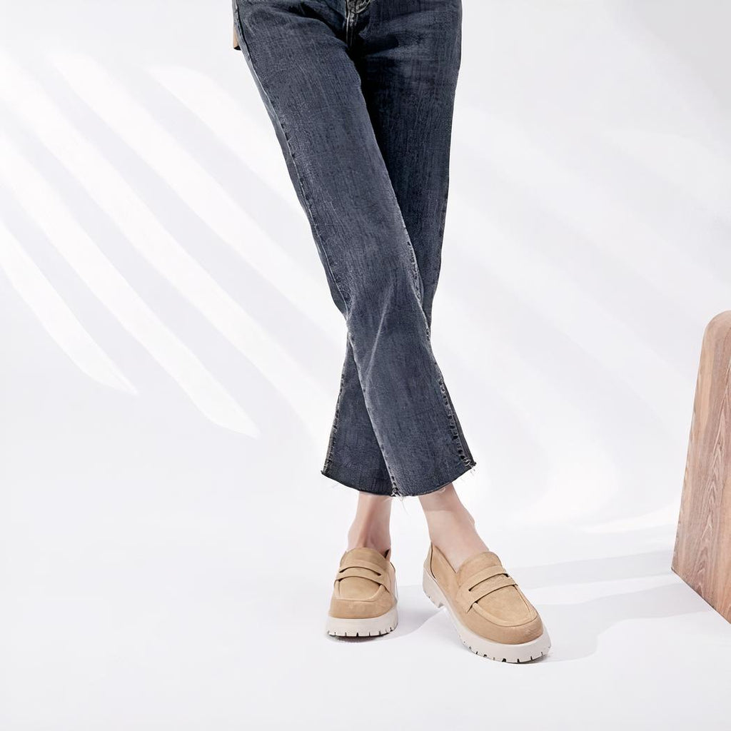 Mocassins classique en daim véritable à semelle épaisse
