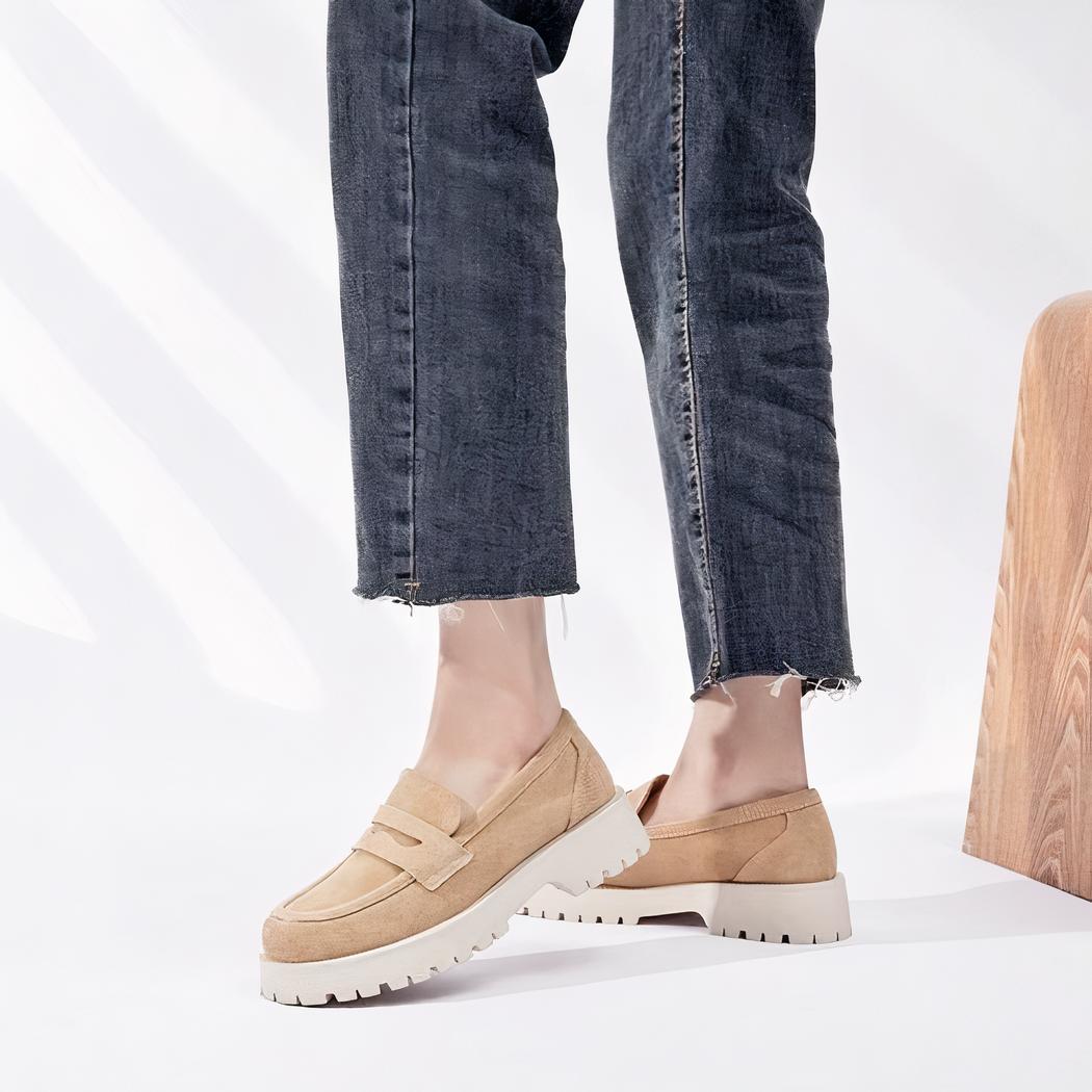Mocassins classique en daim véritable à semelle épaisse