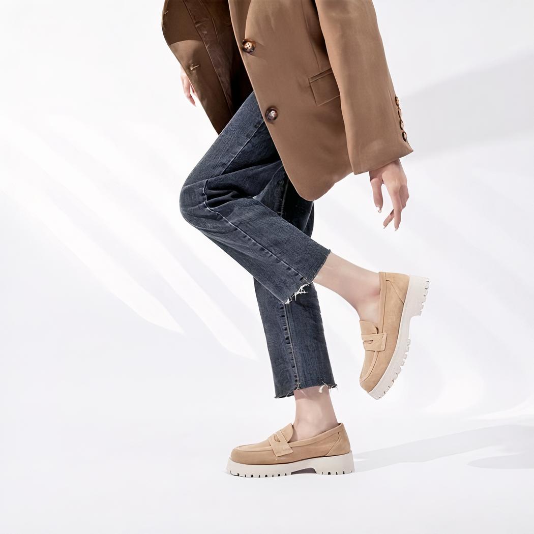 Mocassins classique en daim véritable à semelle épaisse
