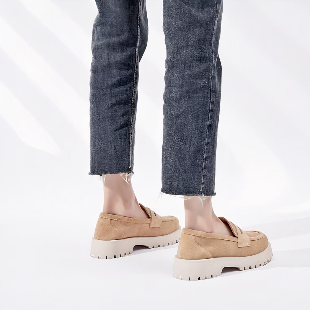 Mocassins classique en daim véritable à semelle épaisse