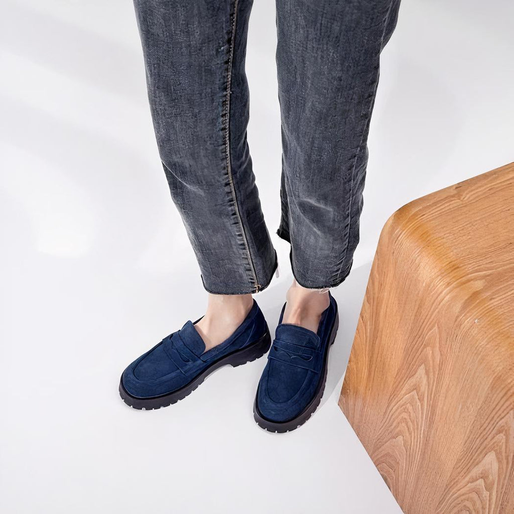 Mocassins classique en daim véritable à semelle épaisse
