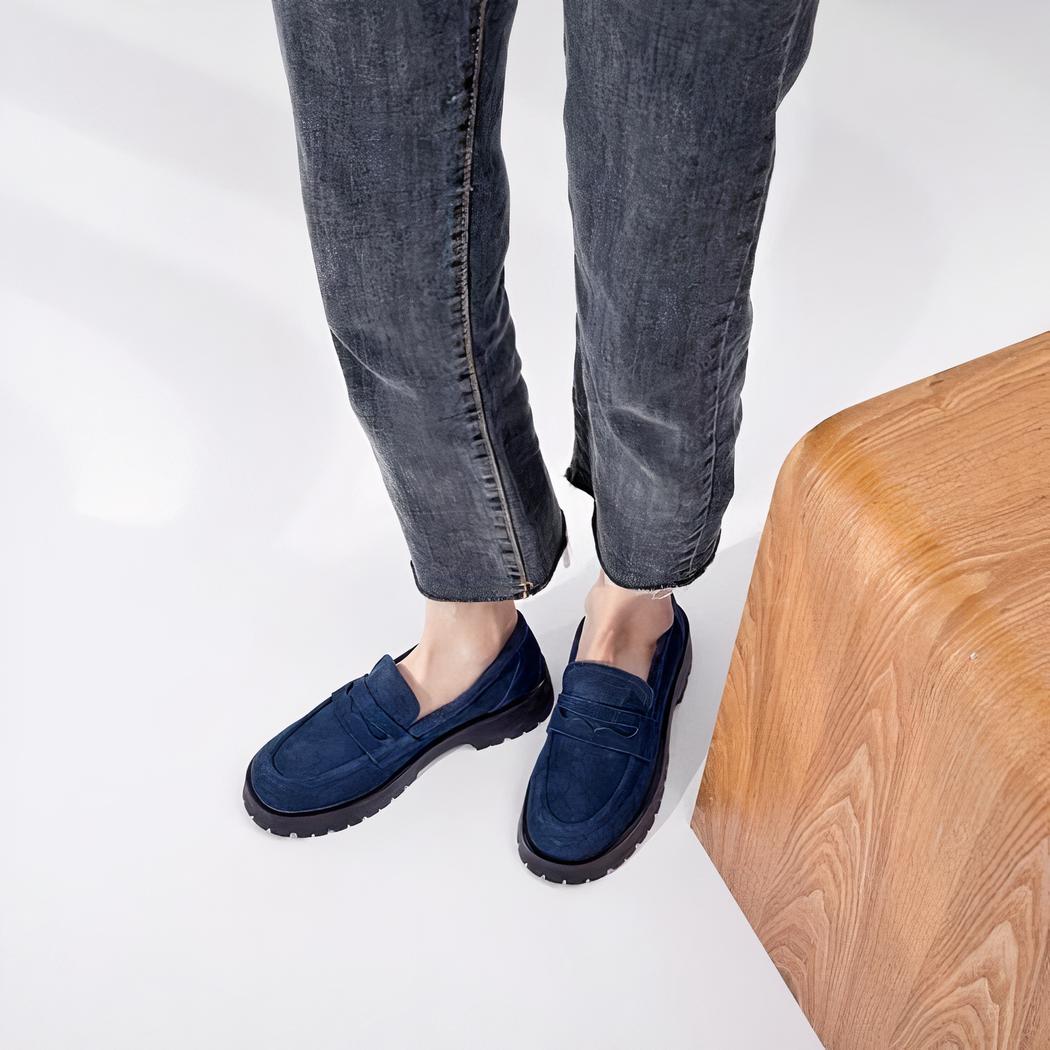 Mocassins classique en daim véritable à semelle épaisse