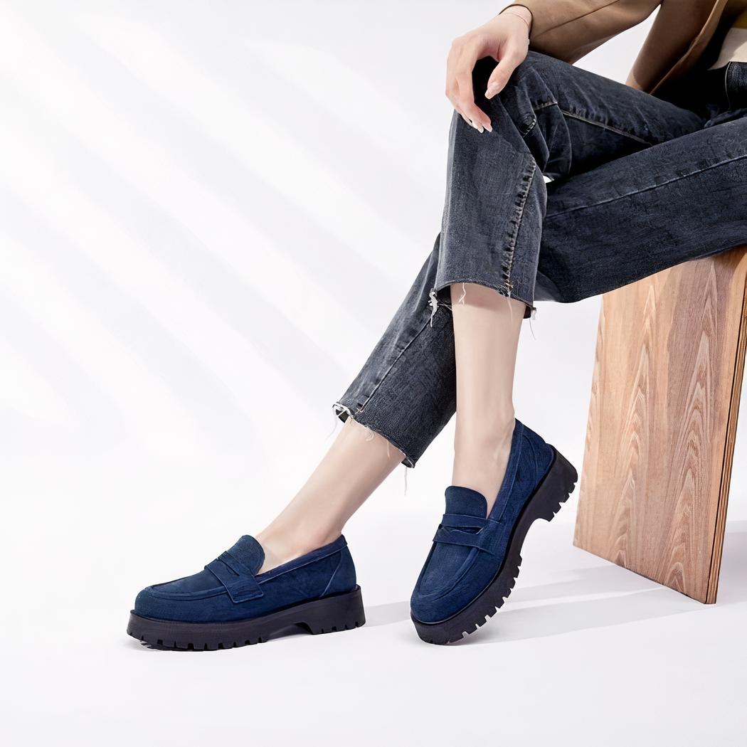 Mocassins classique en daim véritable à semelle épaisse
