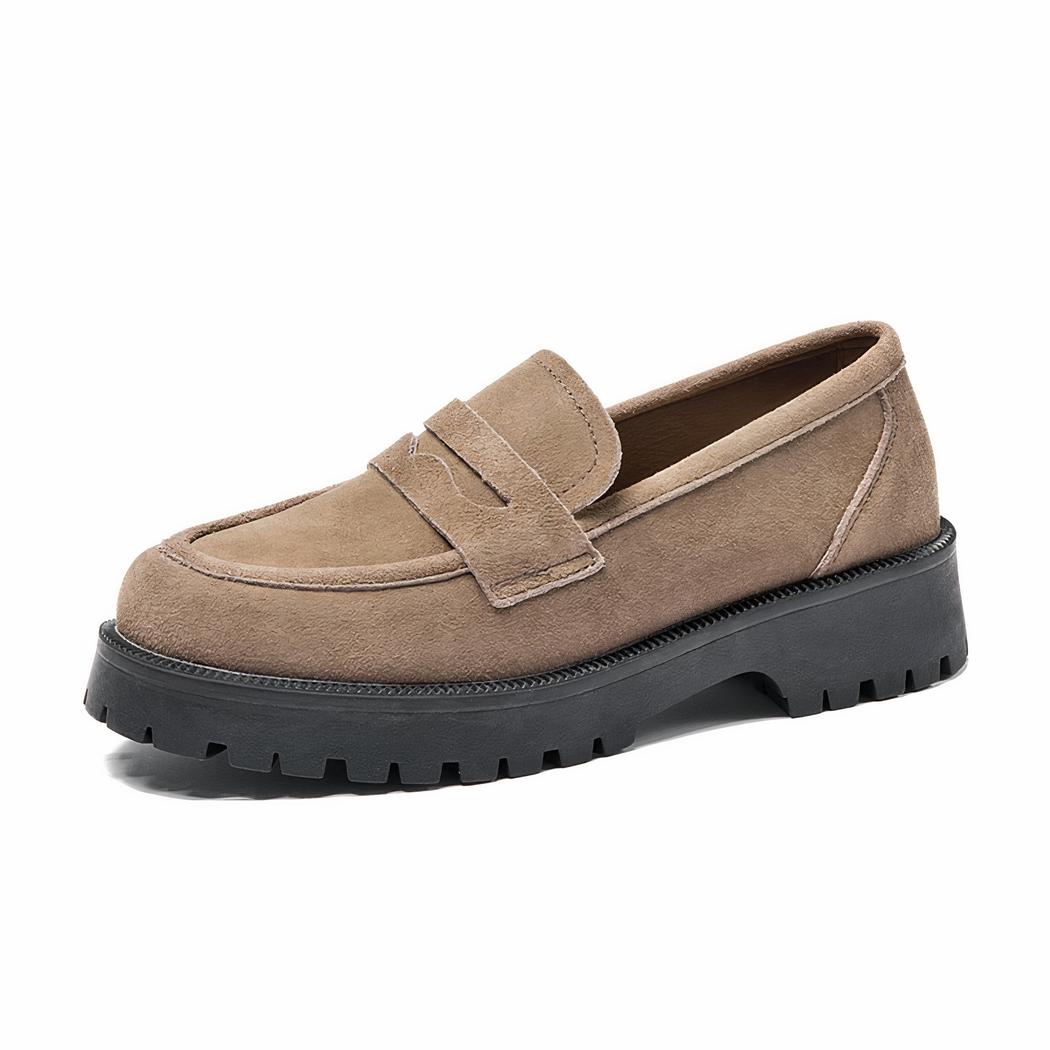 Mocassins classique en daim véritable à semelle épaisse