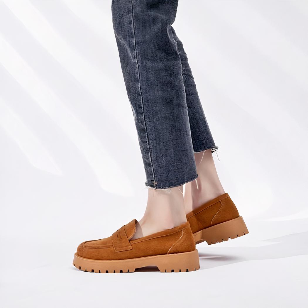 Mocassins classique en daim véritable à semelle épaisse