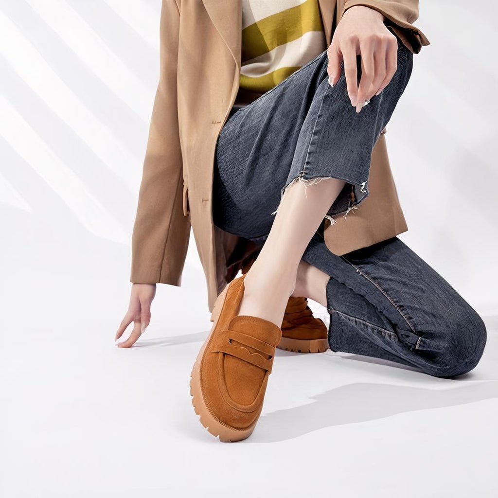 Mocassins classique en daim véritable à semelle épaisse