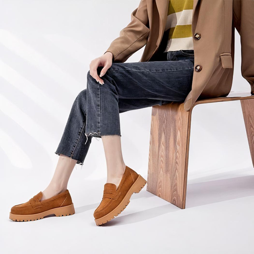 Mocassins classique en daim véritable à semelle épaisse