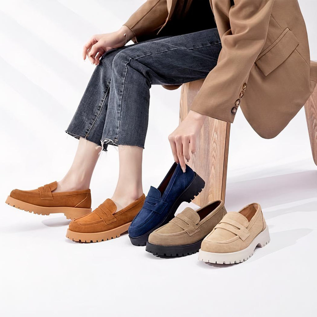 Mocassins classique en daim véritable à semelle épaisse