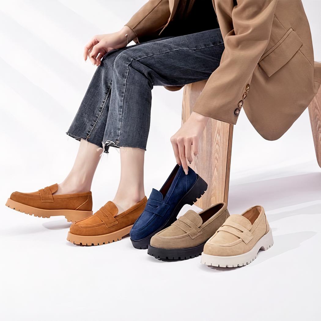 Mocassins classique en daim véritable à semelle épaisse