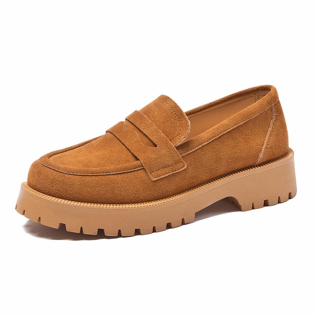 Mocassins classique en daim véritable à semelle épaisse
