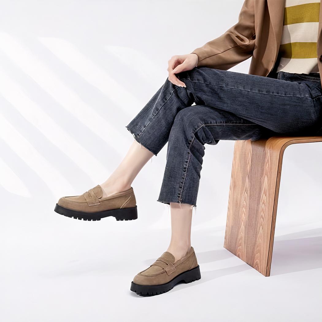 Mocassins classique en daim véritable à semelle épaisse