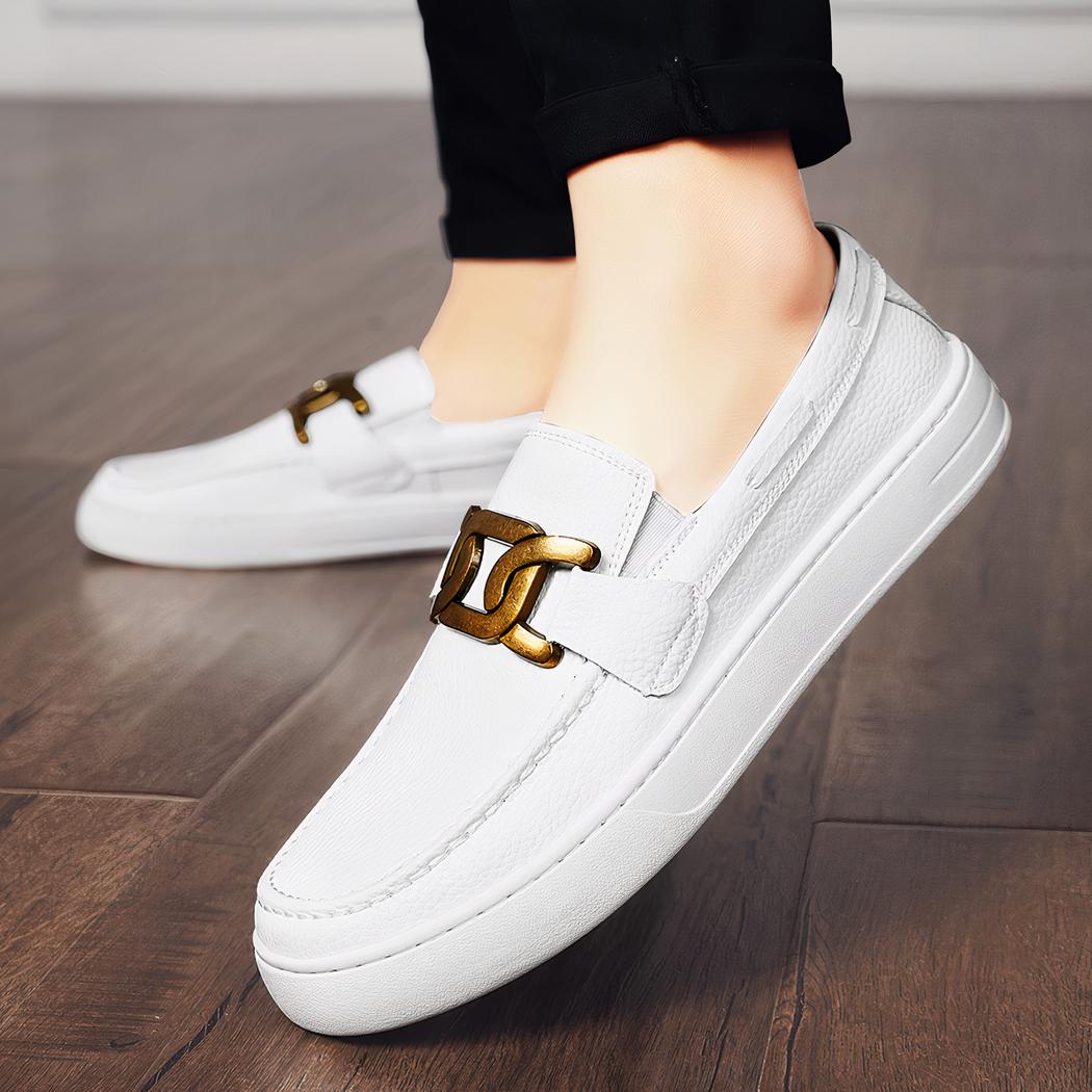 Mocassins classiques en cuir synthétique blanc pour hommes