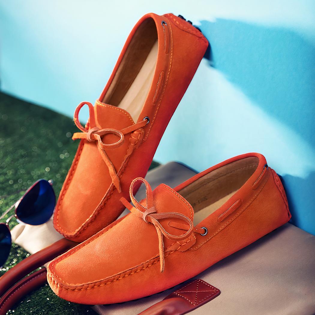 Mocassins colorés unis en daim pour hommes