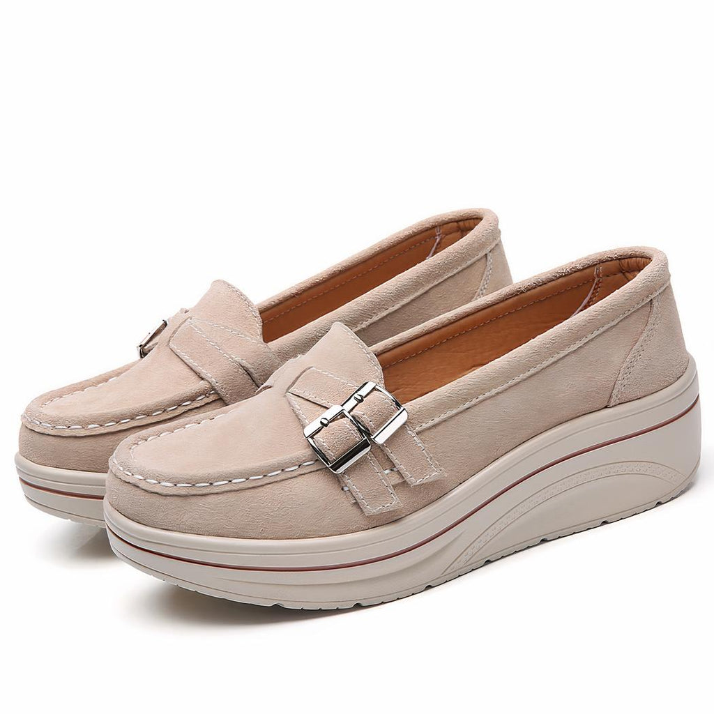 Mocassins compensés en daim synthétique pour femme