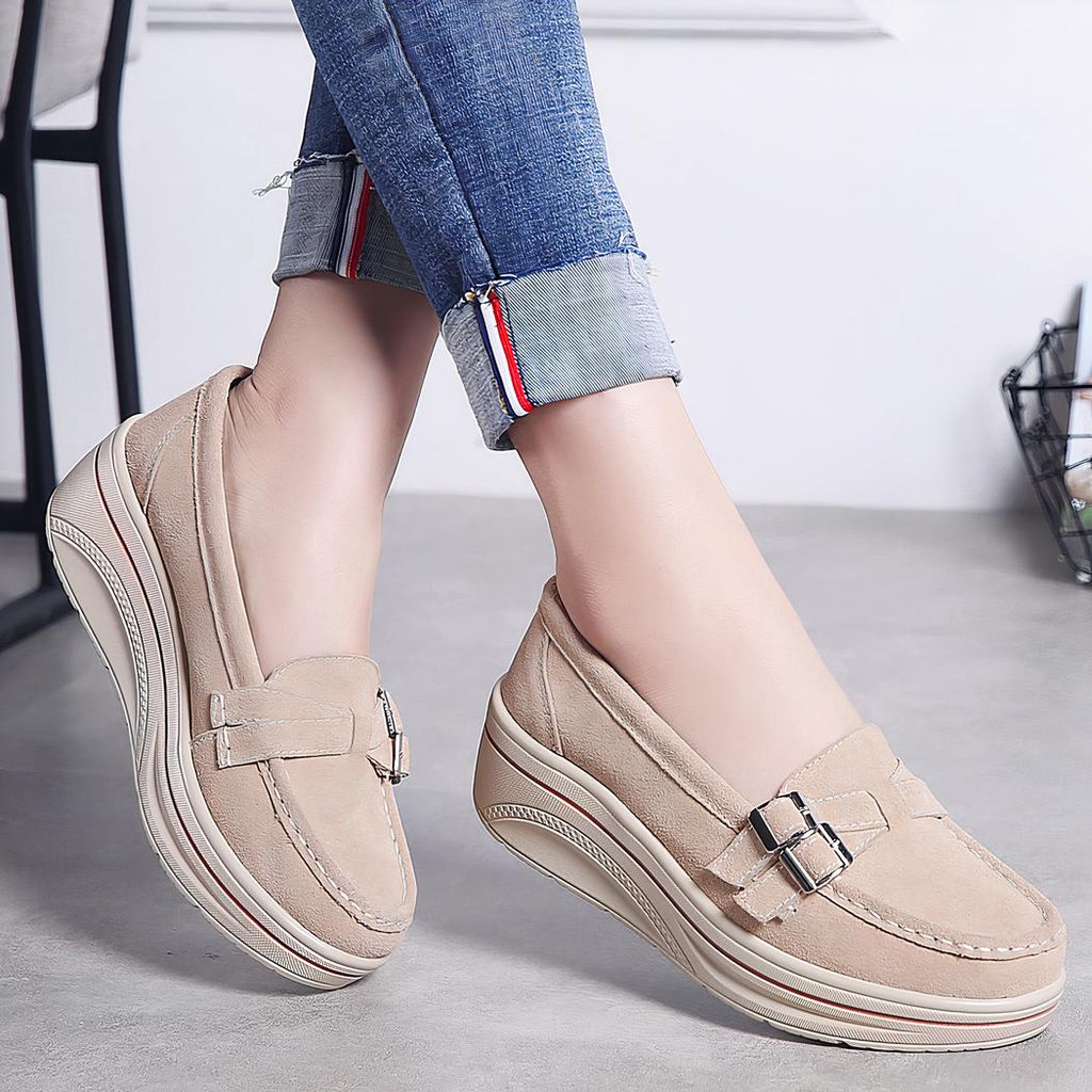 Mocassins compensés en daim synthétique pour femme
