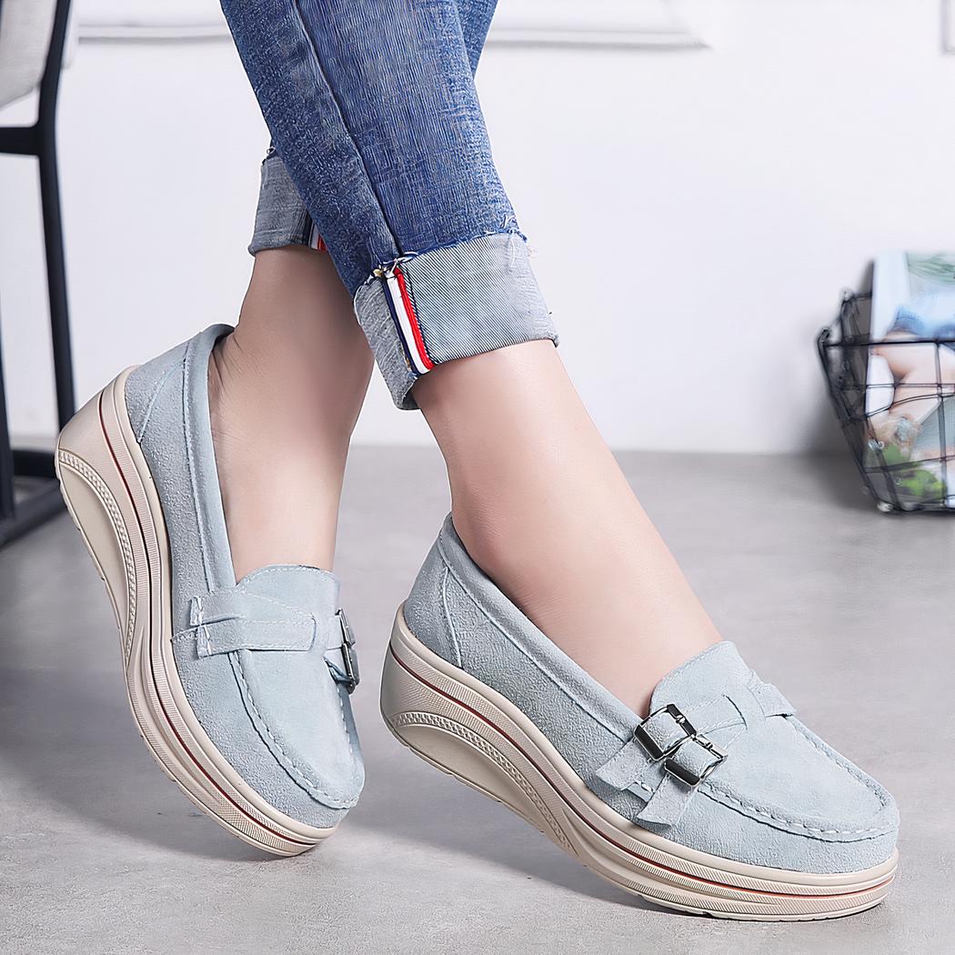 Mocassins compensés en daim synthétique pour femme