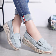 Mocassins compensés en daim synthétique pour femme, Bleu