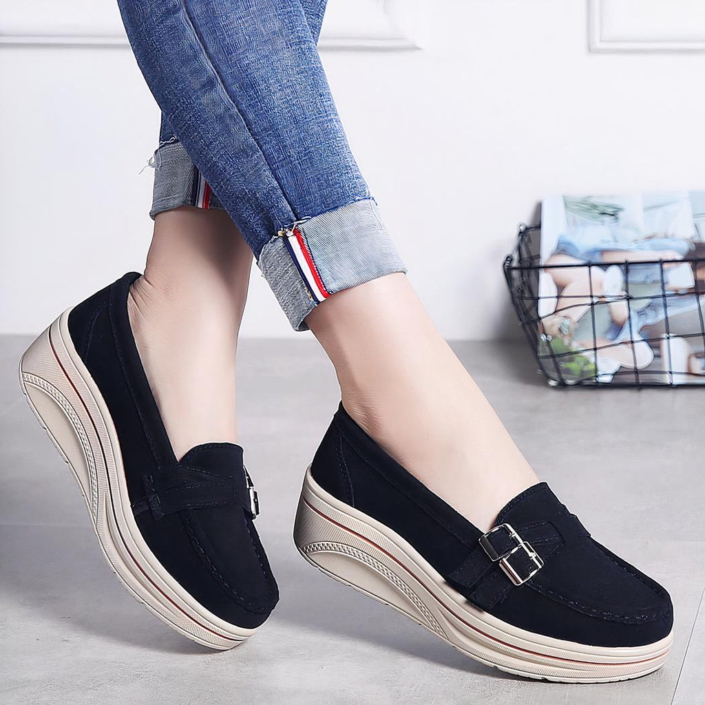 Mocassins compensés en daim synthétique pour femme