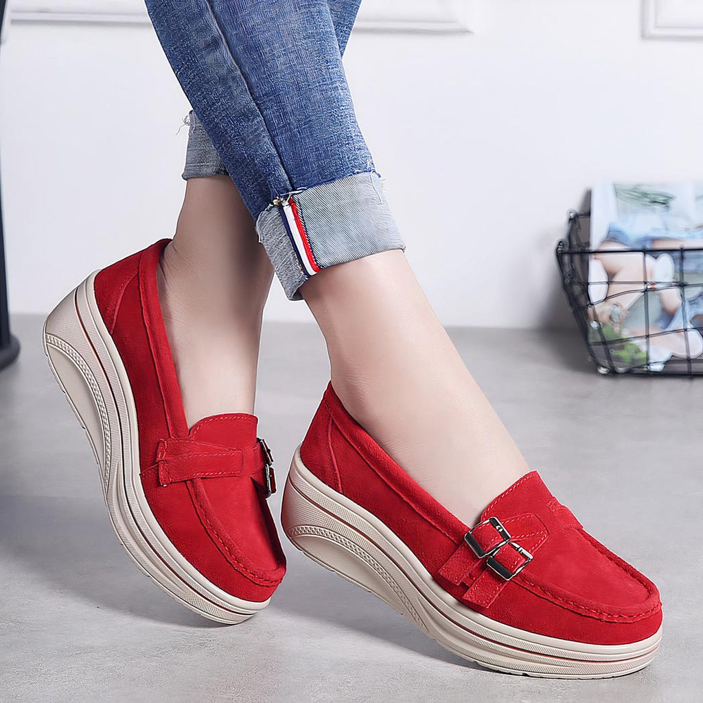 Mocassins compensés en daim synthétique pour femme