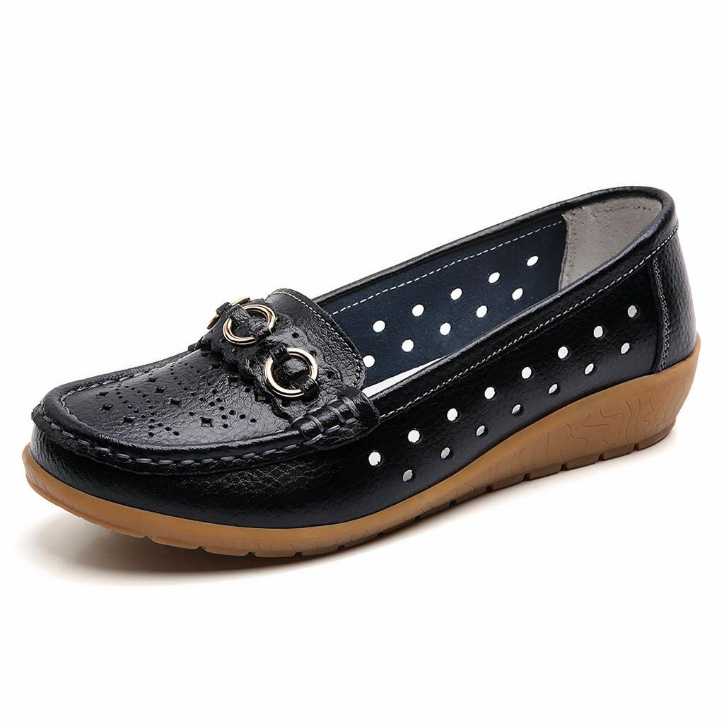 Mocassins compensés ajourés et détails boucles dorées pour femme