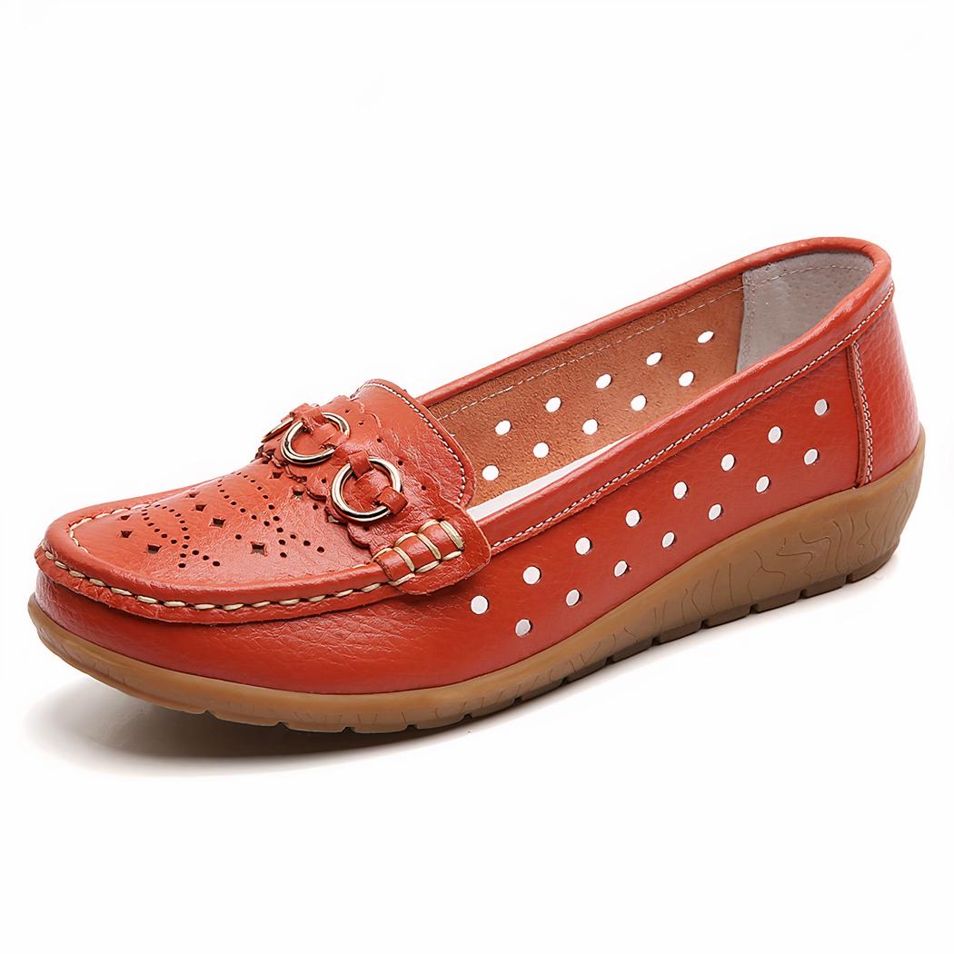 Mocassins compensés ajourés et détails boucles dorées pour femme