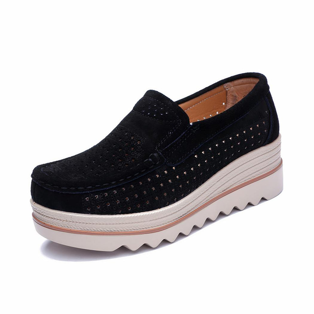 Mocassins compensés avec motifs étoiles ajourés pour femme