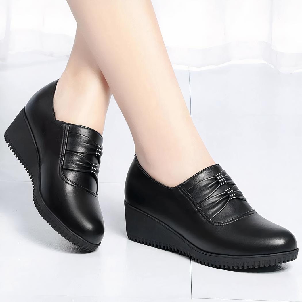 Mocassins compensés confortables en cuir noir pour femmes