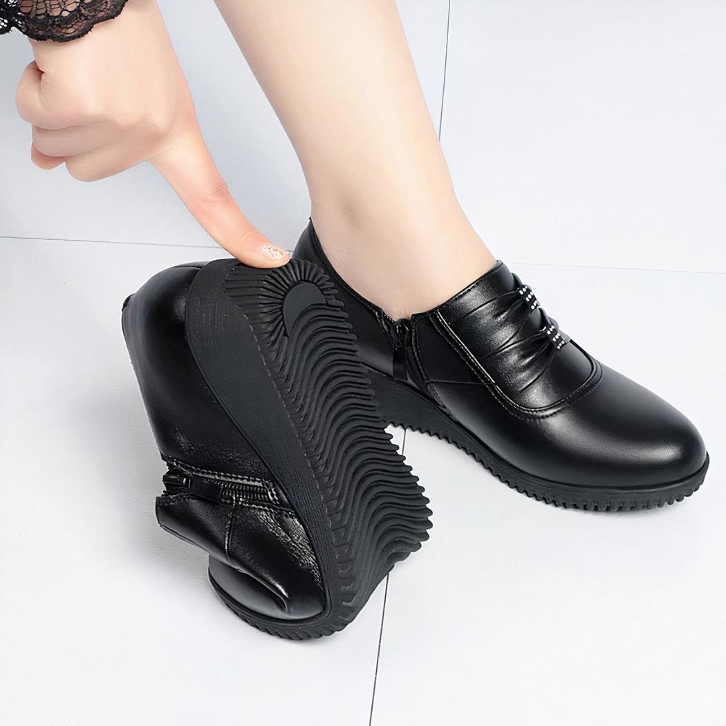 Mocassins compensés confortables en cuir noir pour femmes