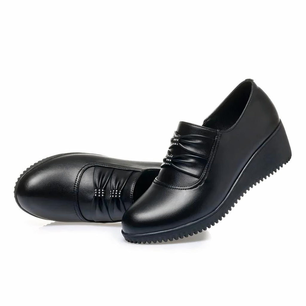 Mocassins compensés confortables en cuir noir pour femmes