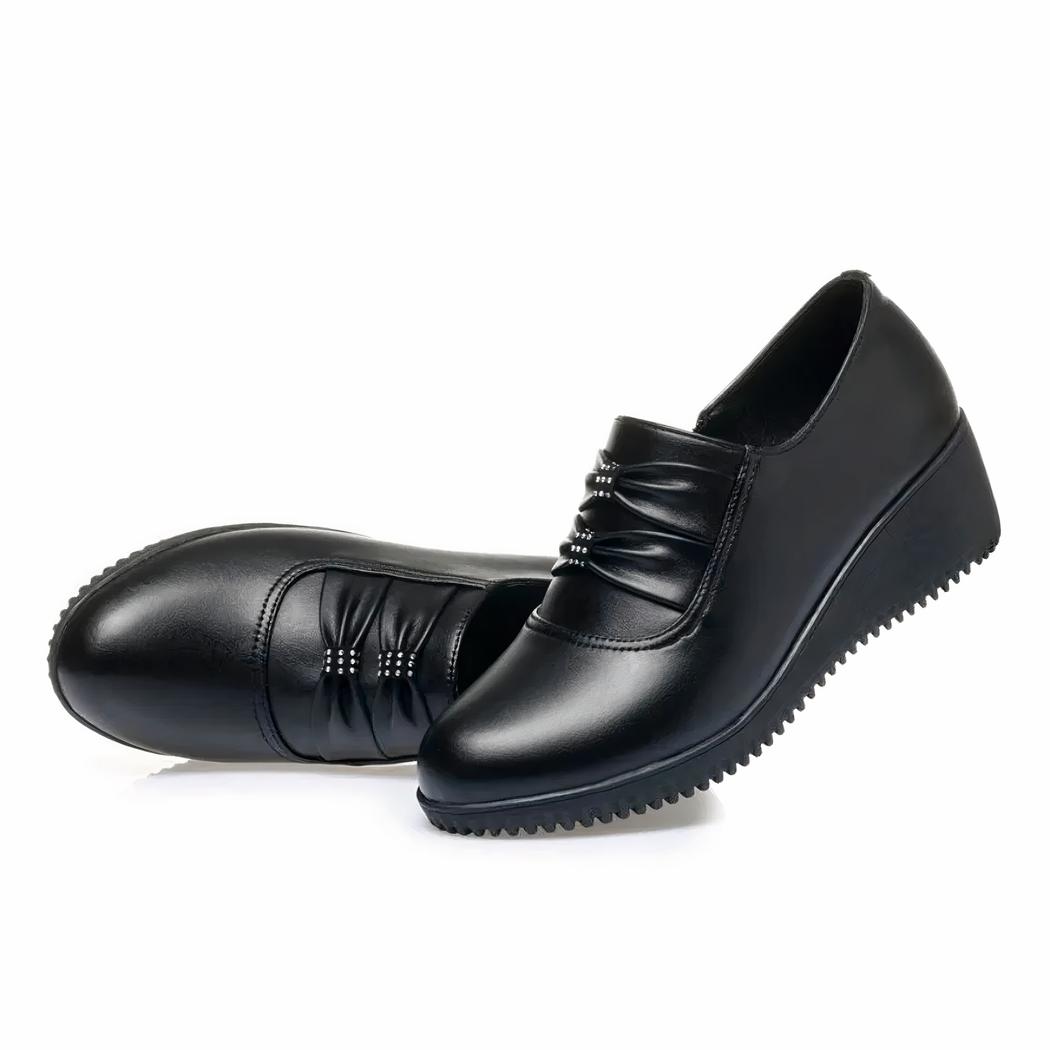 Mocassins compensés confortables en cuir noir pour femmes