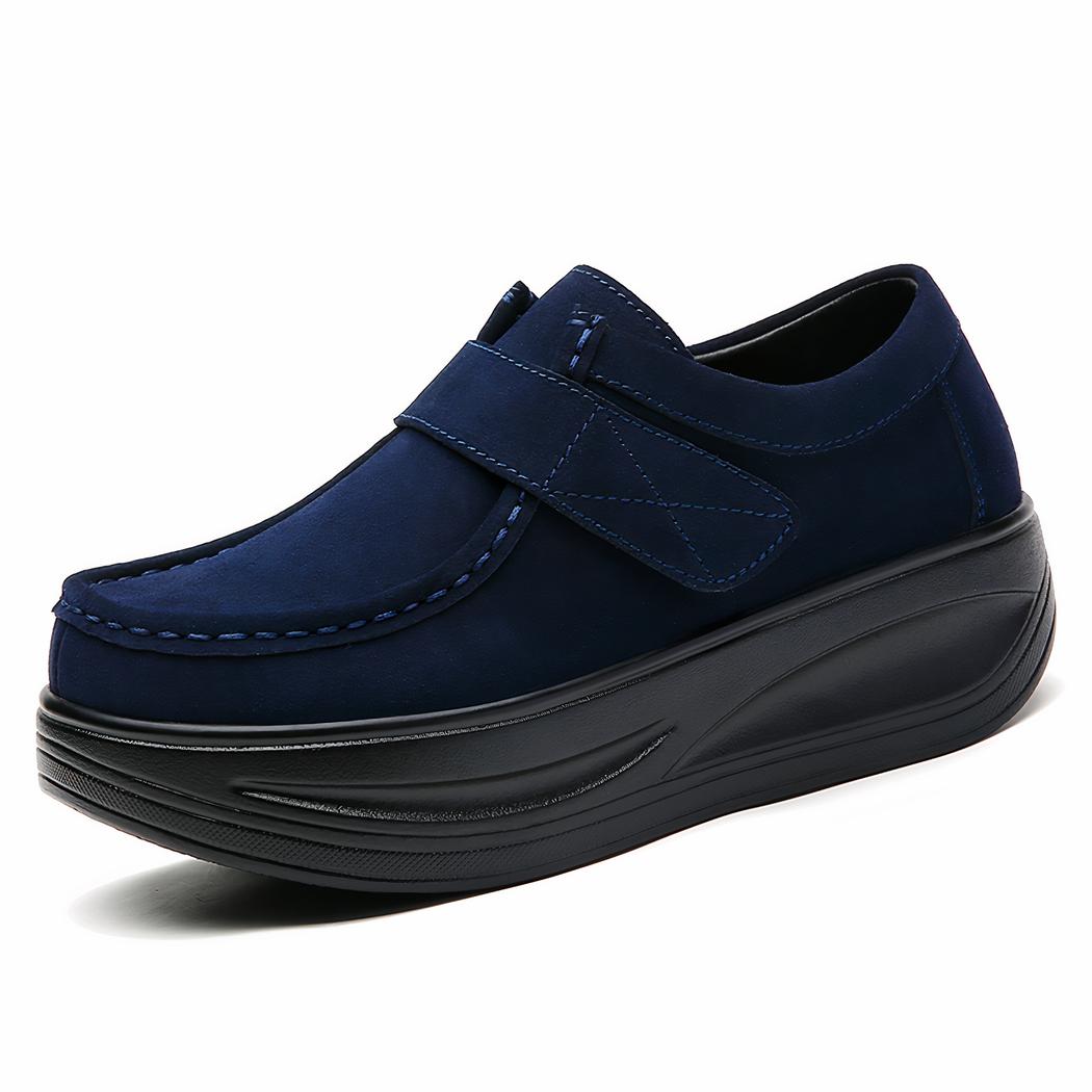 Mocassins compensés effet daim avec fermeture velcro pour femme