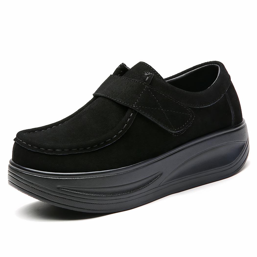 Mocassins compensés effet daim avec fermeture velcro pour femme