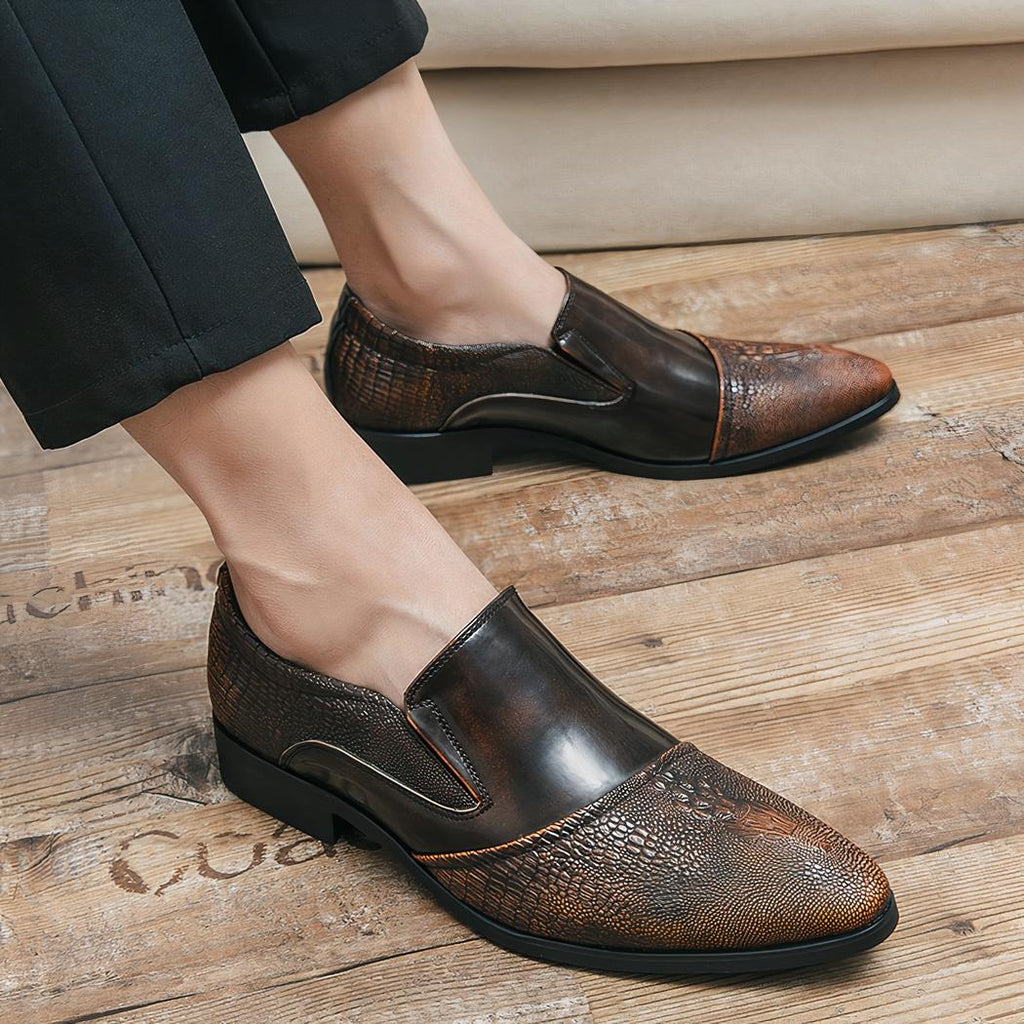 Mocassins vernis effet crocodile de luxe pour homme