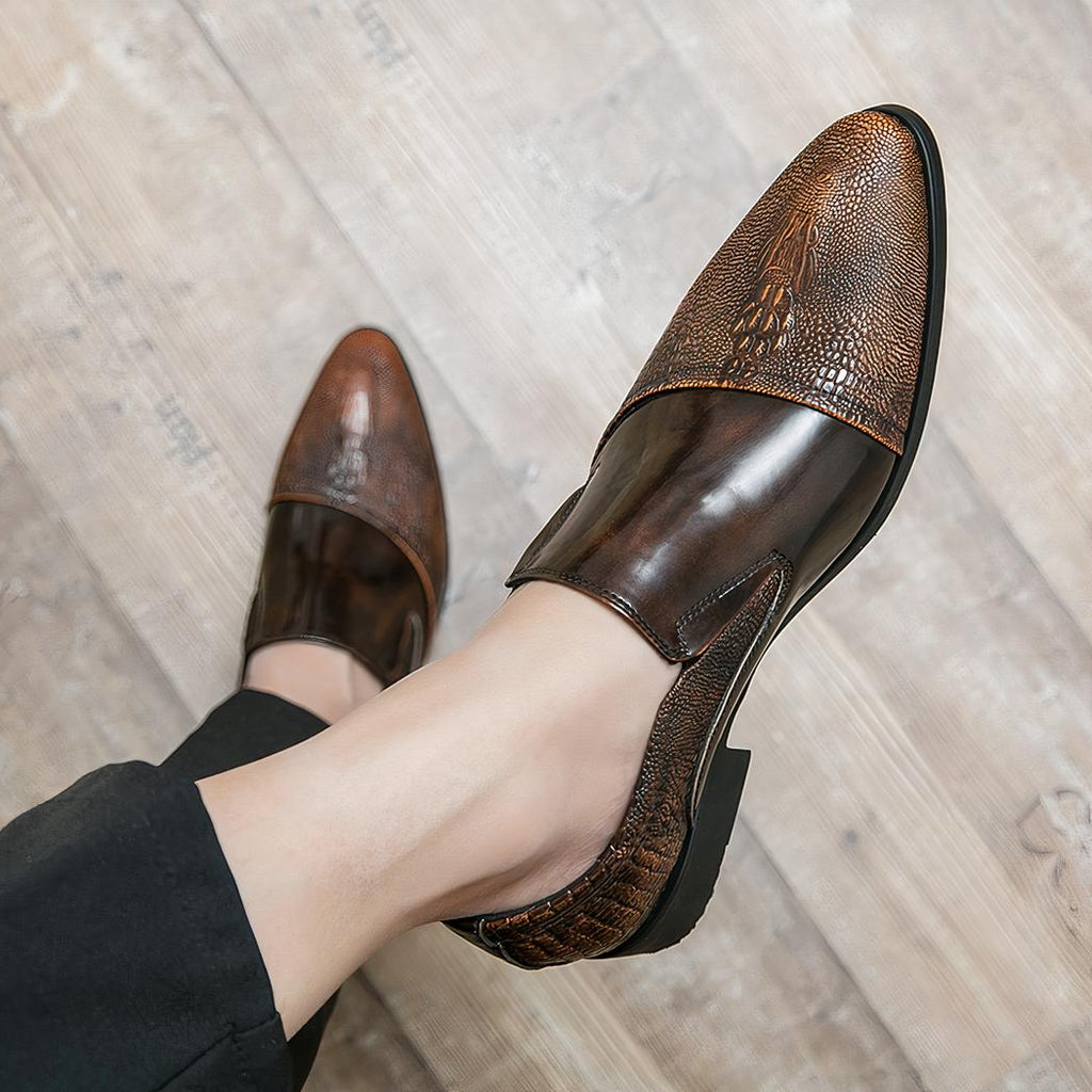 Mocassins vernis effet crocodile de luxe pour homme