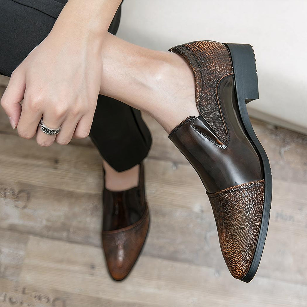 Mocassins vernis effet crocodile de luxe pour homme