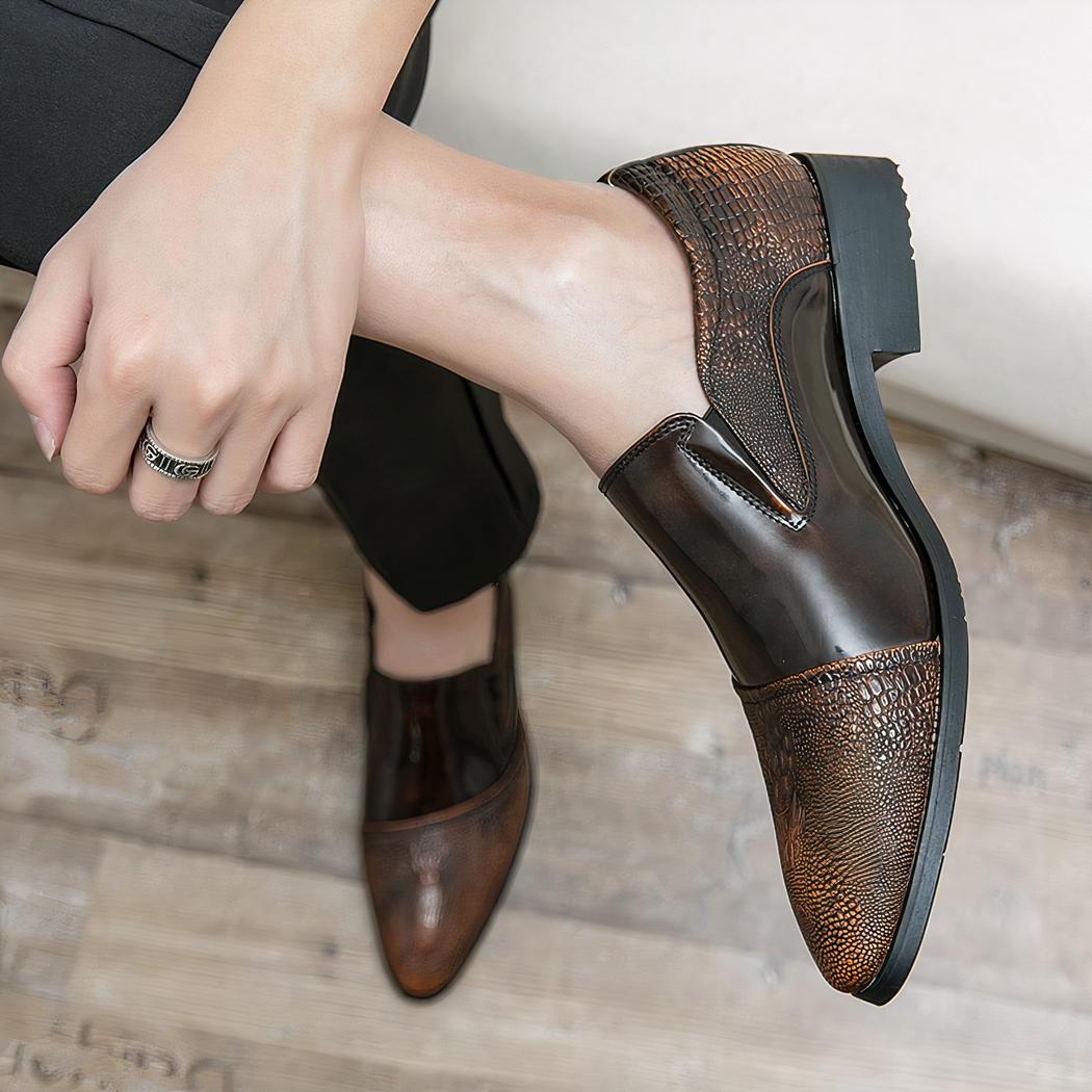 Mocassins vernis effet crocodile de luxe pour homme