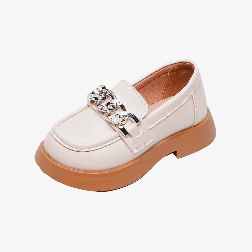 mocassin en faux cuir blanc avec un gland sur le dessus pour jeune fille