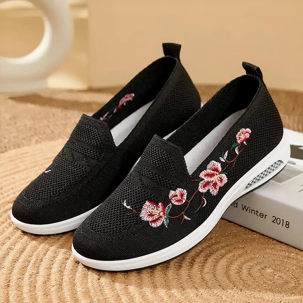 Mocassins d'été avec fleurs brodées pour femme