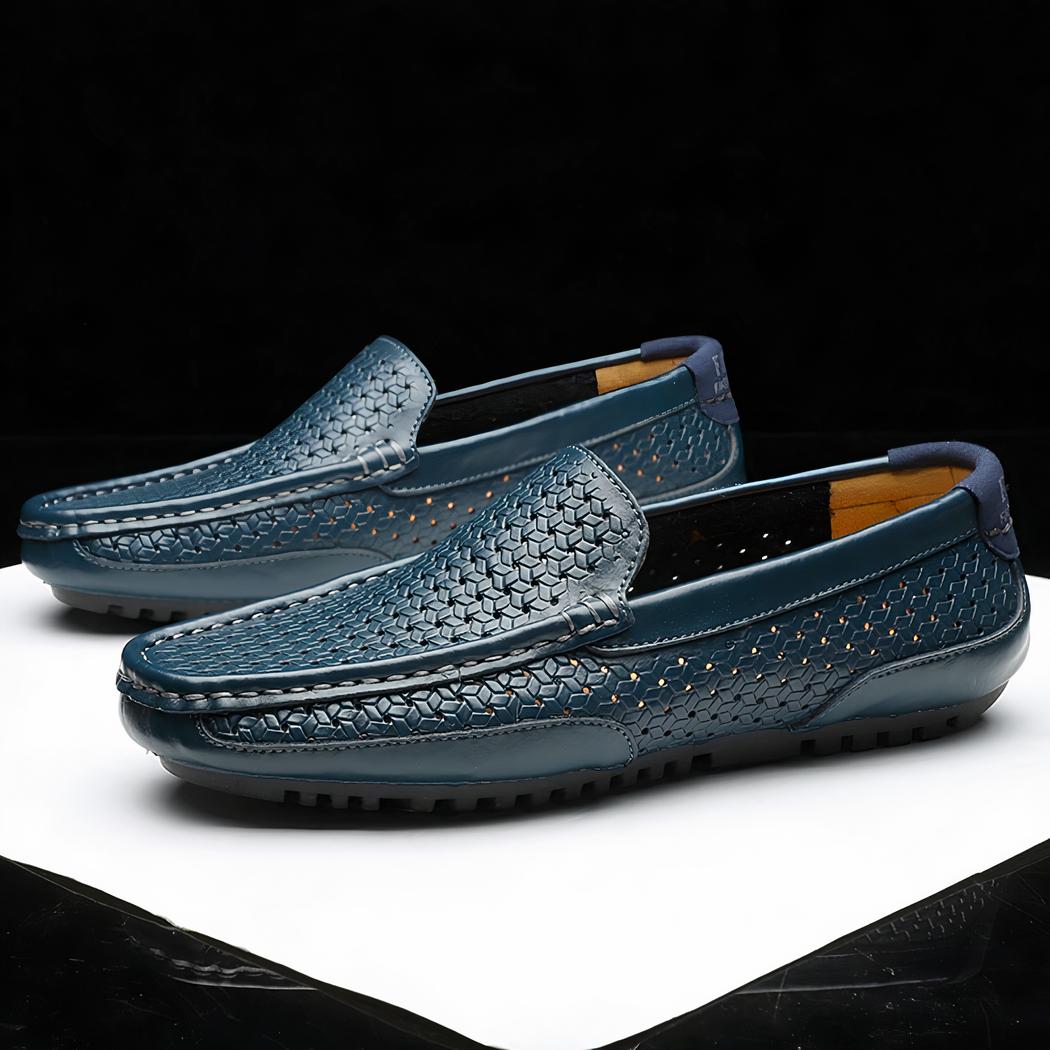 mocassin en cuir bleu
