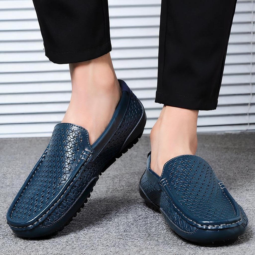 mocassin en cuir bleu