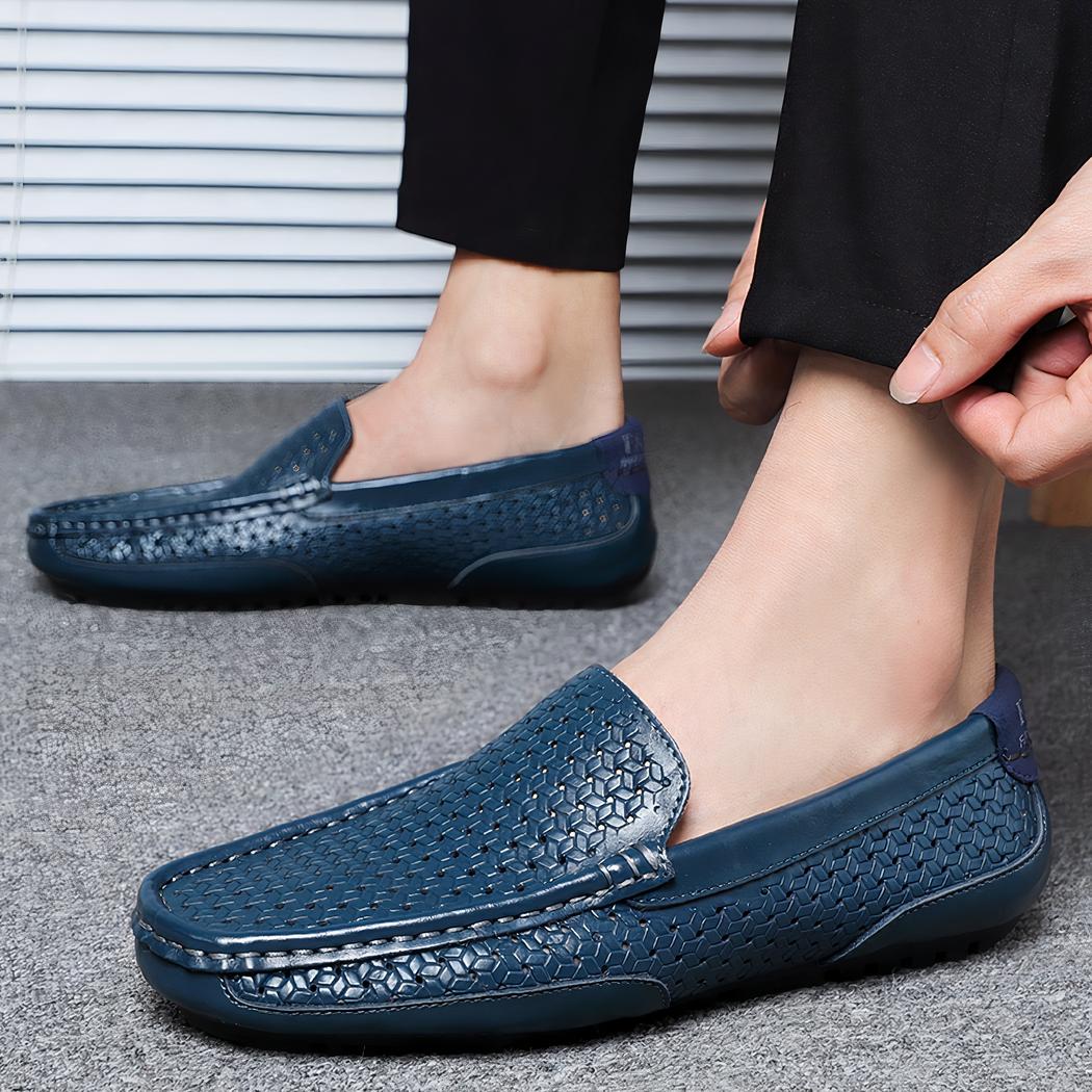 mocassin en cuir bleu