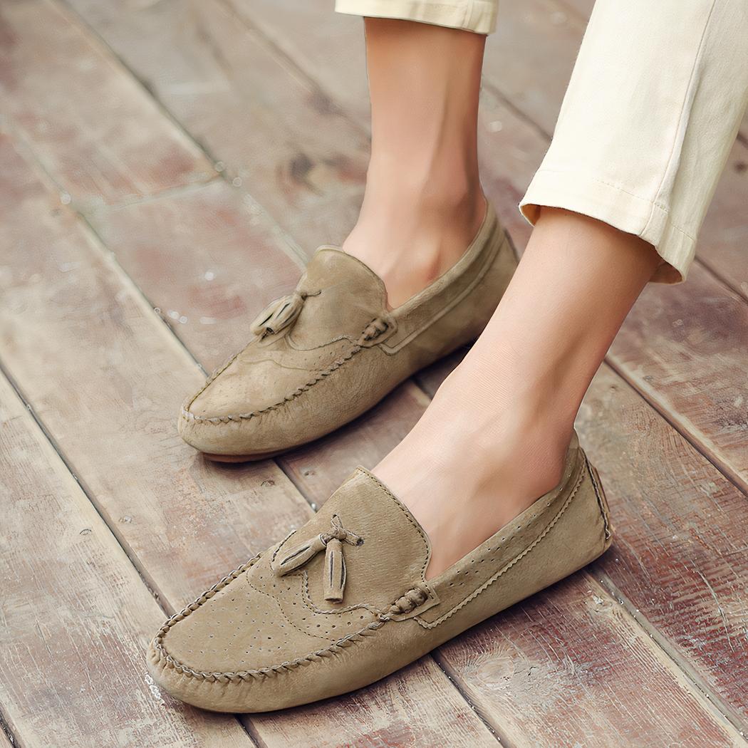 Mocassins d'été en daim beige pour hommes