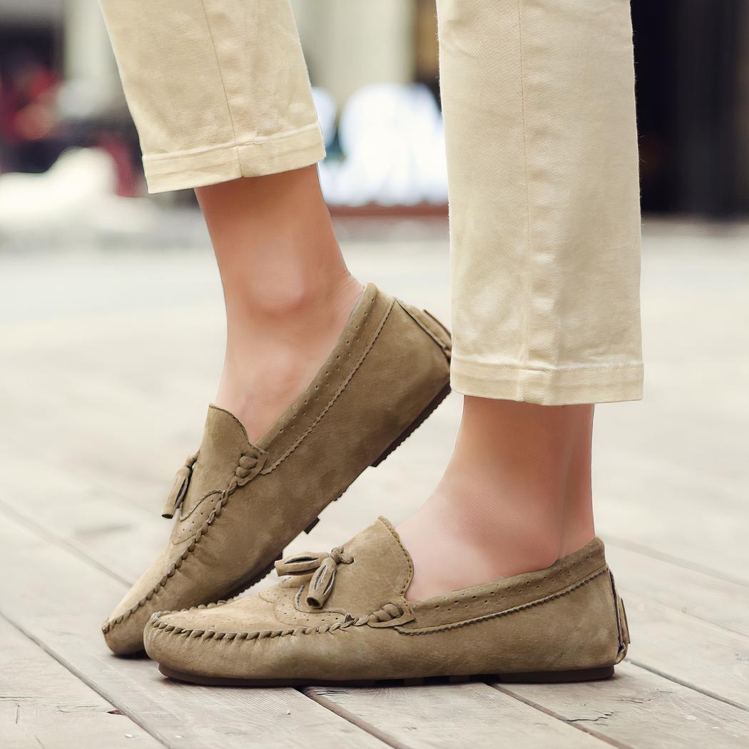 Mocassins d'été en daim beige pour hommes