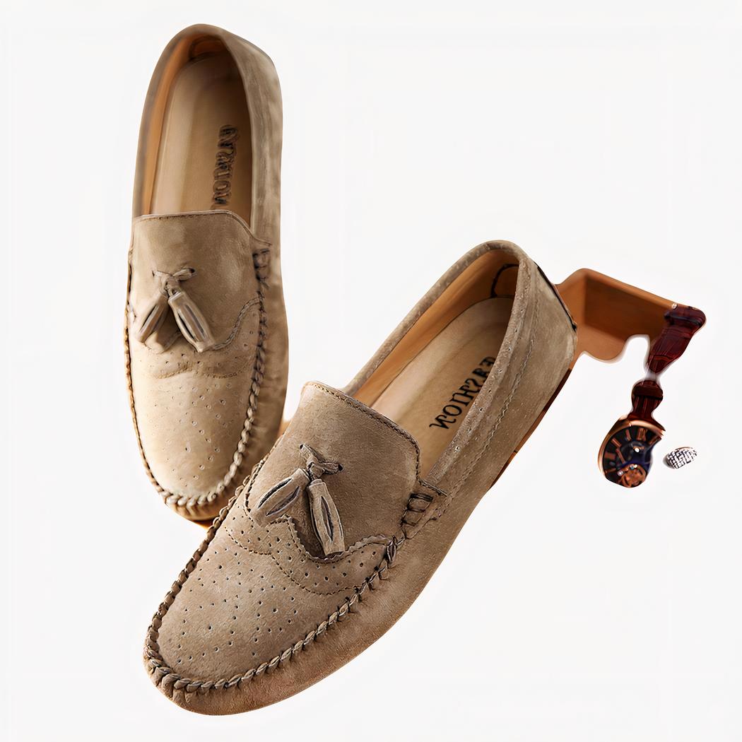 Mocassins d'été en daim beige pour hommes