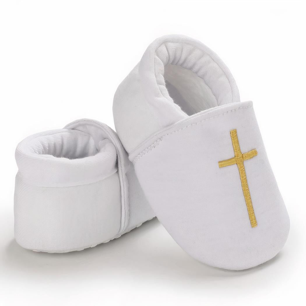 Mocassins de baptême blancs en coton pour bébé