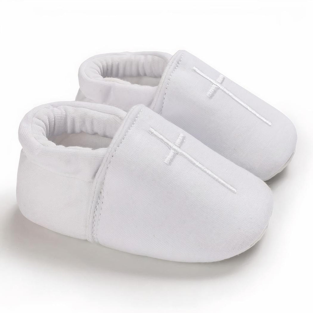 Mocassins de baptême blancs en coton pour bébé