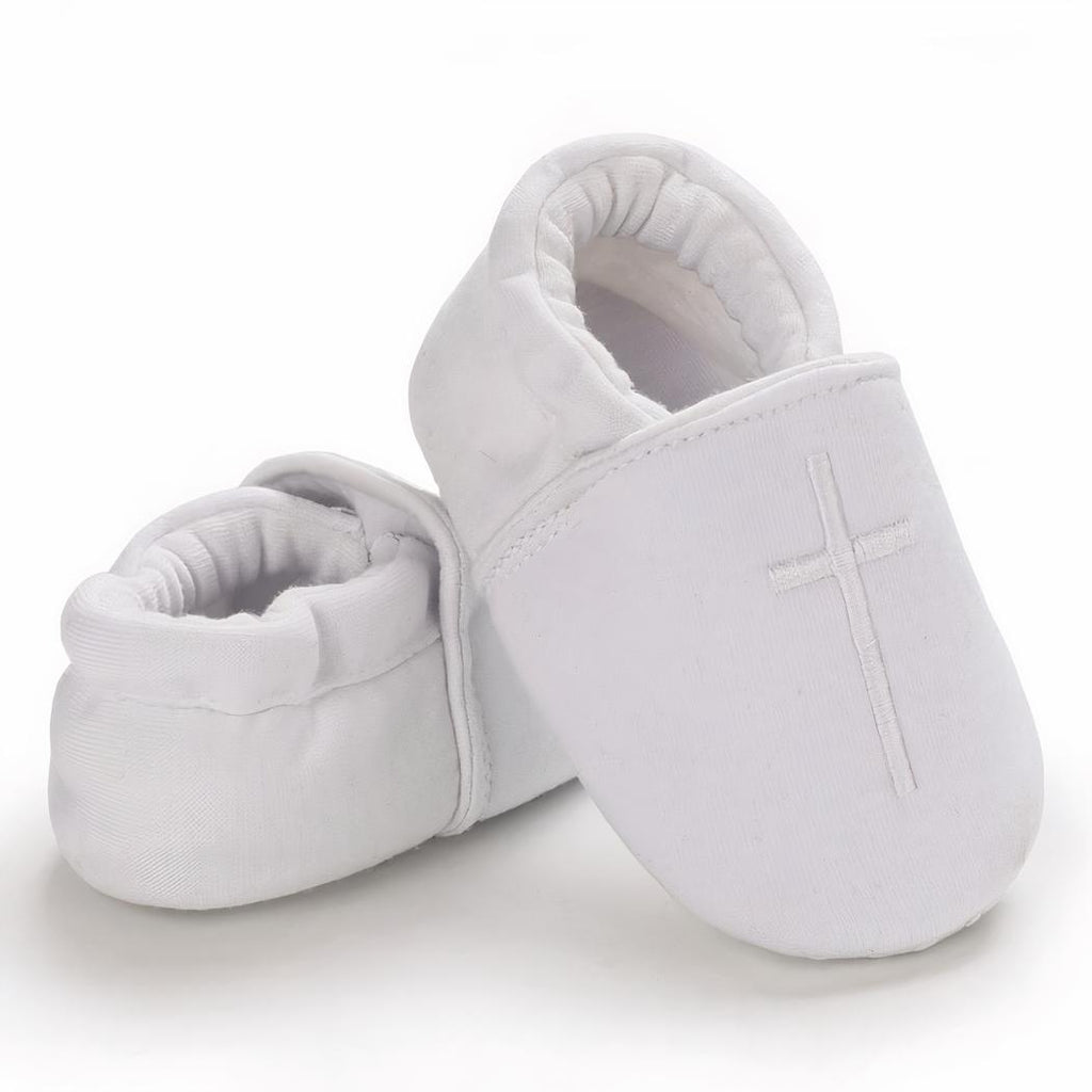 Mocassins de baptême blancs en coton pour bébé