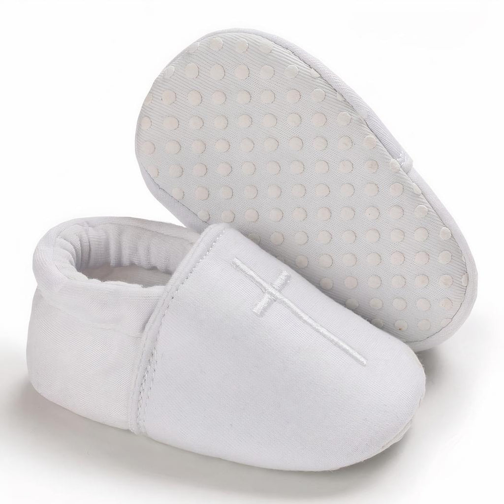 Mocassins de baptême blancs en coton pour bébé
